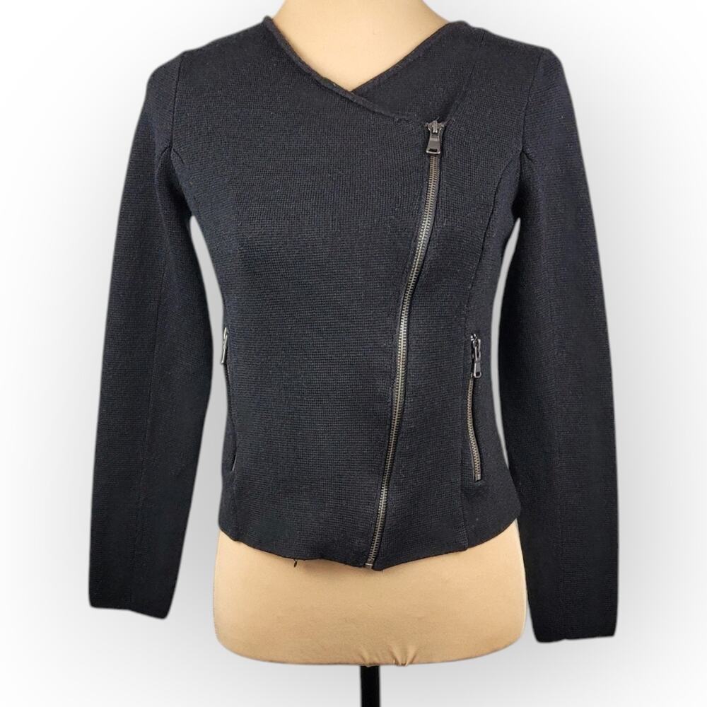 LOFT Ann Taylor Knit Zip Up Sweater Jacket Small Moto Festival Alternative Goth